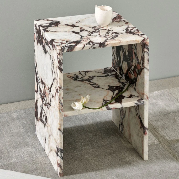 Modern Luxury Calacatta Viola Marble Stone Side Tea Sofa End Table Nightstand for Apartment Villa Mansions Bed Room Living Room