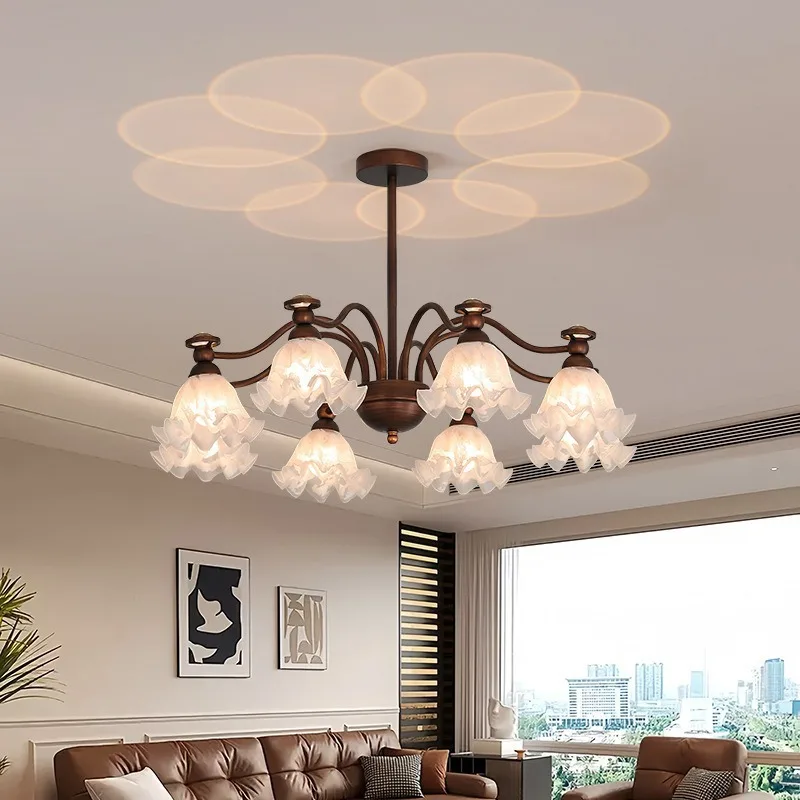 

American retro living room chandelier lily of the valley French master bedroom lamp medieval cream wind hall main lamp dining