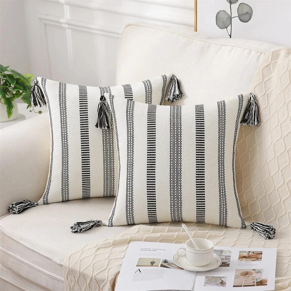 Kitinjoy Cotton Pillow Cover 45x45cm Striped Cushion Cover Decor Pillowcase For Sofa Car Home Luxury Throw Pillow Case 50x50