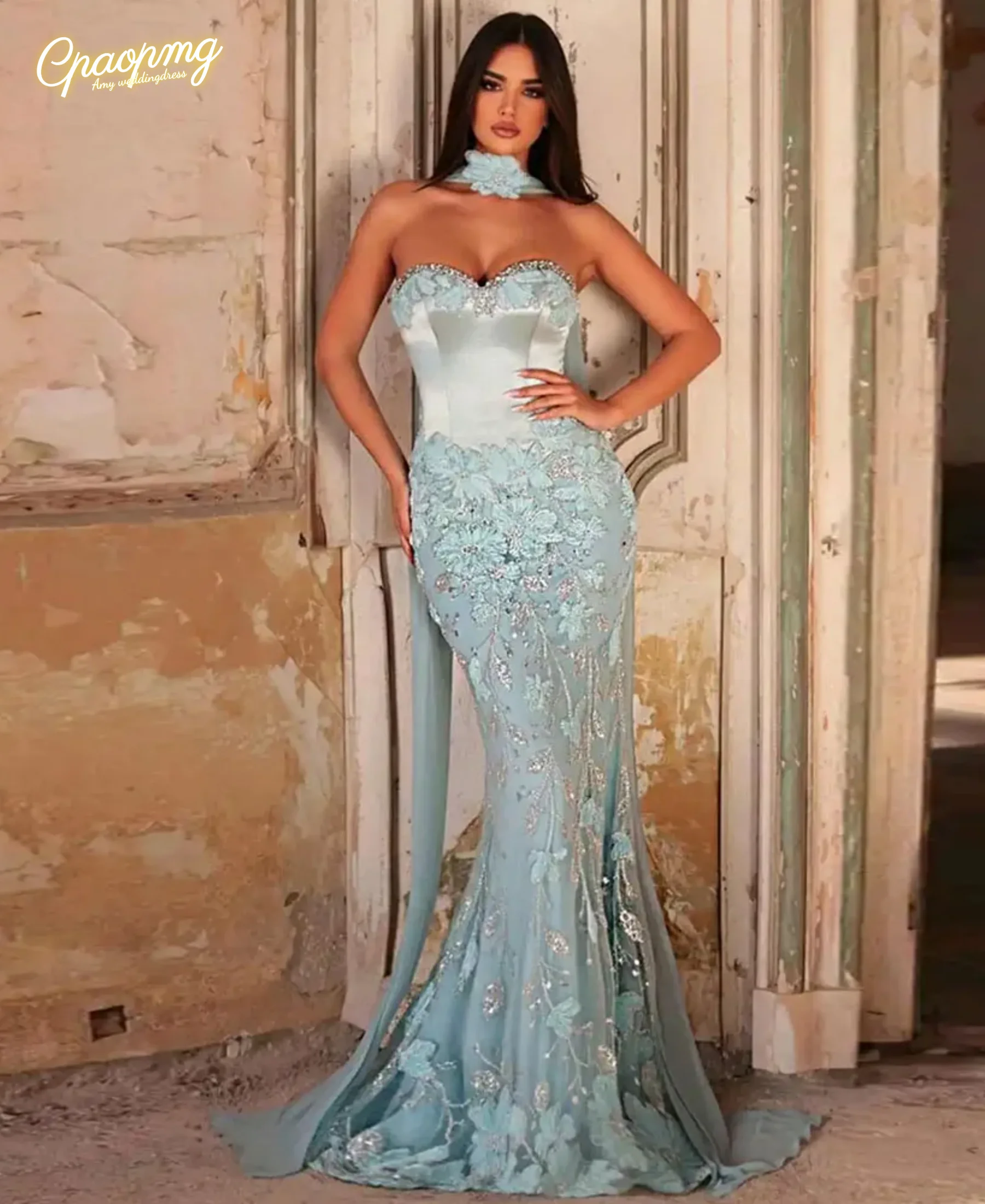 

Изысканное вечернее платье-русалка с 3D цветами и бисером, длинное, для выпускного вечера и торжеств, роскошный стиль для женщин