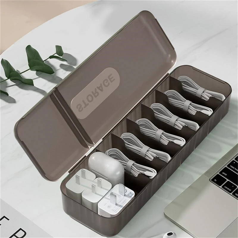 Organizer Charger Cord Storage Box With 7 Compartments Reusable Data Cable Storage Case For Home Or Travel Cable Storage Box