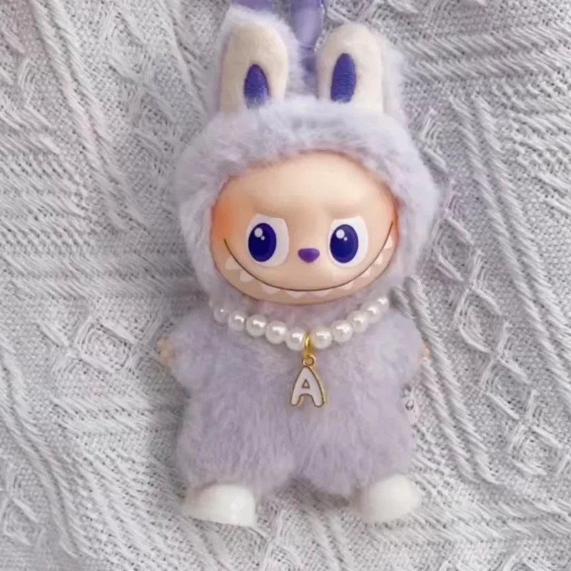 Für Mini Labubu Kragen Halskette Perlenkette mit Anhänger für 10,5 cm Labubu V4 Puppe Kleidung Outfit Zubehör Ropa Labubu