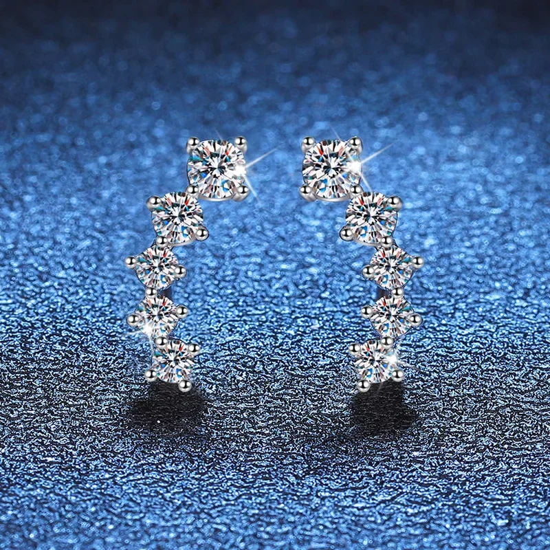 High-end Full Moissanite Stud Earrings for Women 925 Sterling Silver Geometry Curved Luxury Jewelry Wedding Accessories