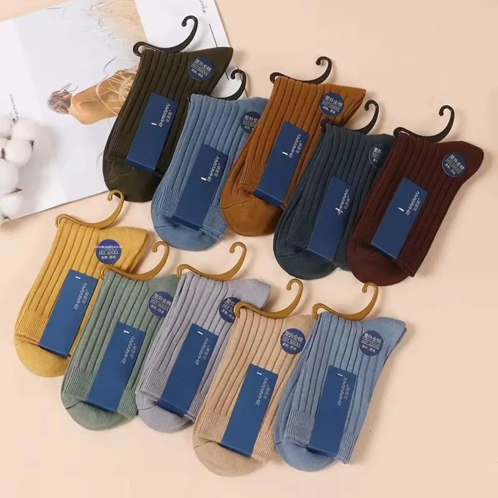 

5 Pairs Double Needle Mid-Calf Socks Anti-Odor Thickened Cotton Socks Sweat Absorbent Mid Tube Socks For Men Autumn/Winter