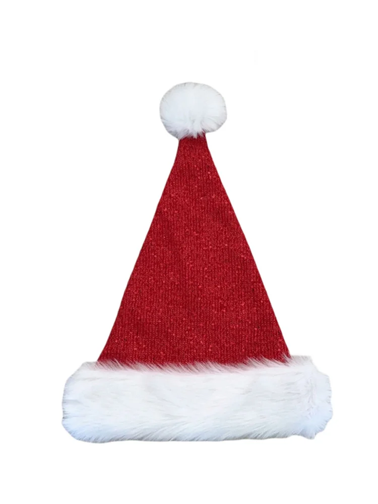 CHRONSTYLE Knitted Sequined Santa Hat Contrast Color Fur Trim Christmas Party Hat for Adult Cosplay Costume Skullies Beanies New