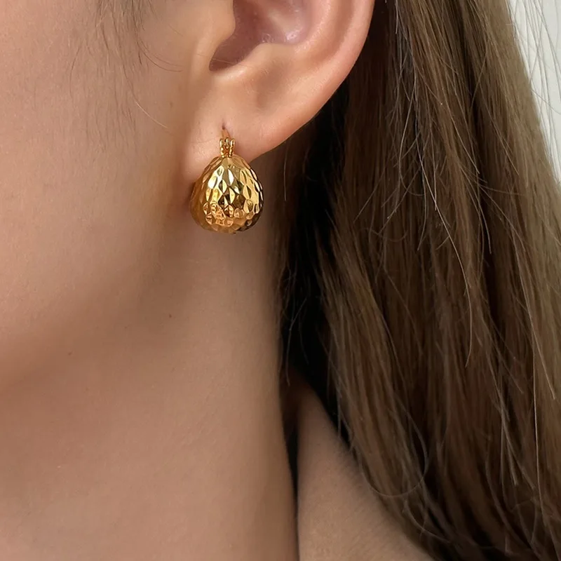 Modern Stainless Steel Chunky Gold Plated Hoop Earrings for Women Rhinestones Thick Basket Huggie Jewelry Women Gift