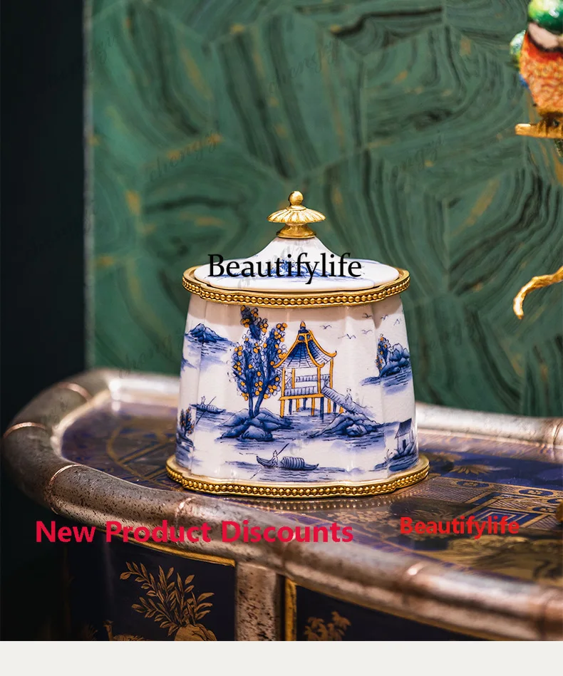 03 Retro new Chinese ceramic living room decorative ornament vase entrance soft blue and white porcelain home jewelry