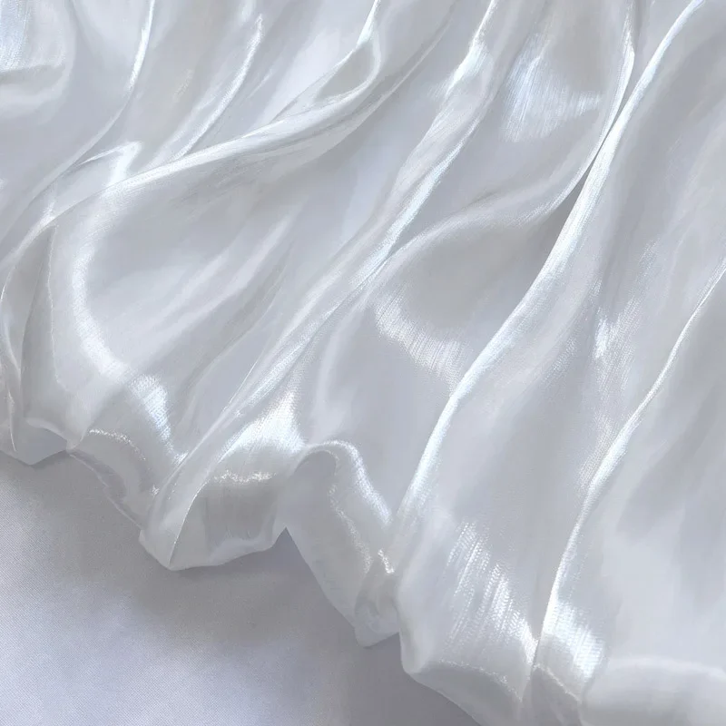 Shiny White Iridescent Fabric, Shimmer Organza Satin, Sold by Yard