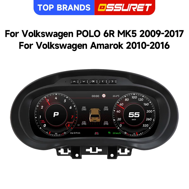 10,25 Zoll Voll-LCD-Digital-Kombiinstrument für Volkswagen POLO 6R MK5 2009-2017 für VW Amarok 2010-2016 Linux 5.4 System CarPlay 1920*720 HD Blendfreies Display 8GB RAM OTA-Update Plug-and-Play