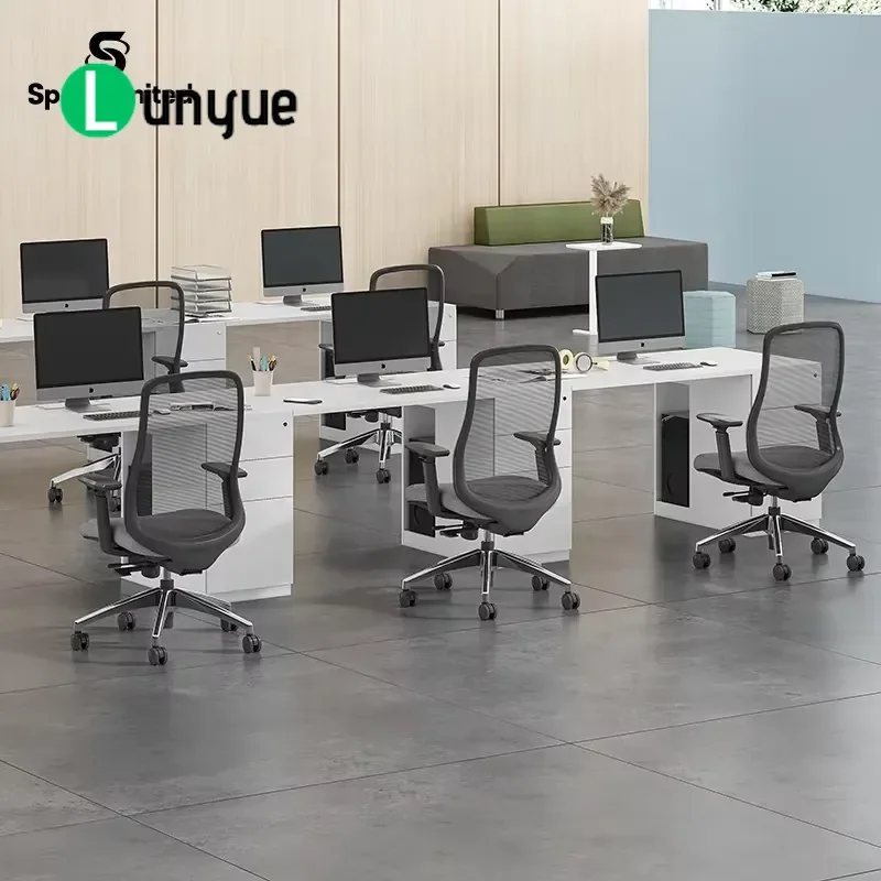 Luxury White Wooden Computer Desk Workstation for Office Staff Home Study Durable Modern Design Ergonomic Workspace Furniture