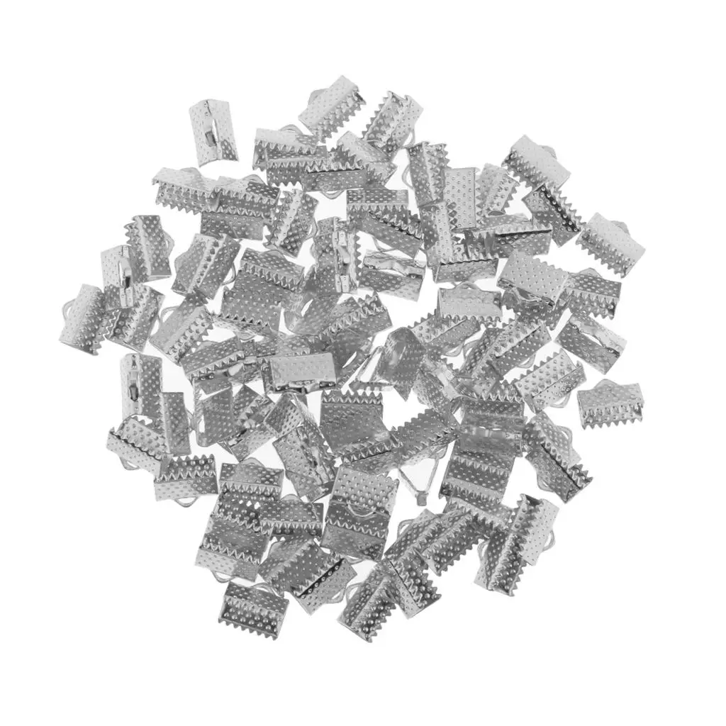 2x 100pcs Clamp Cord End Tip Bracelet Connectors 10mm Dull Sliver