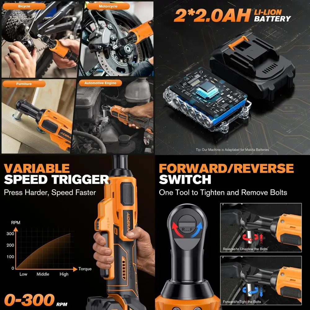 

Аккумуляторный ключ с храповым механизмом 3/8, 20 В, максимальный крутящий момент 67 фунтов, 2 аккумулятора емкостью 2 Ач, 300 об/мин, набор с 8 розетками и адаптерами