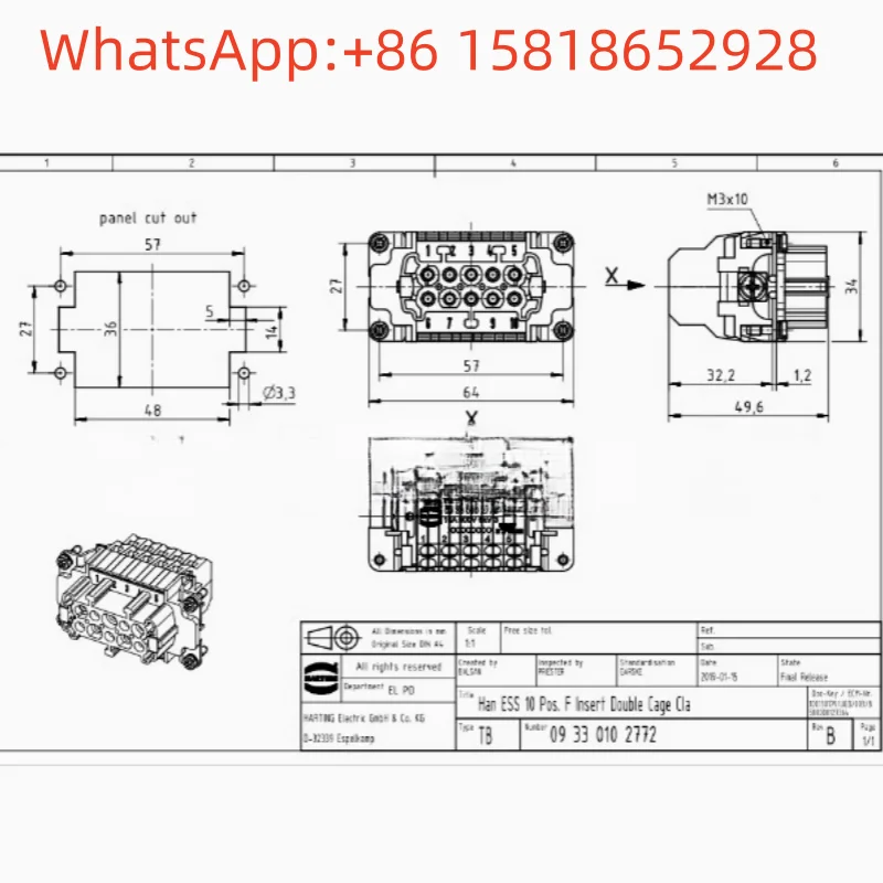 1pcs 09330102772 Germany Harting Heavy-Duty Connector HAN 10 ESS-F 10-Pin 10-Core Female Connector
