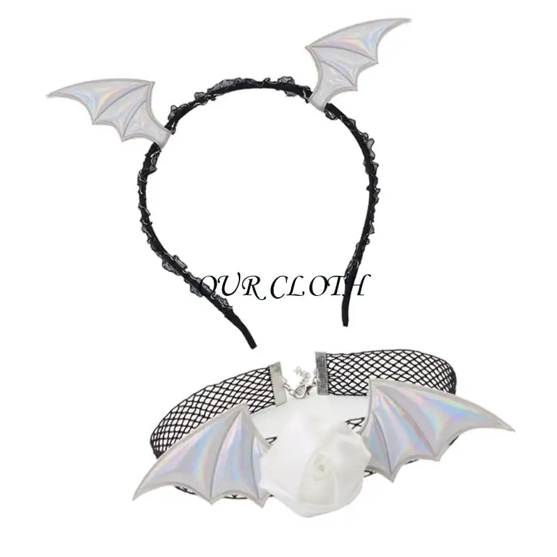 Devil Bat Bandband Flower Lace Choker Halloween Cosplay Party Party Accessoires Adultes Femmes Men Halloween Ensemble Y1ac