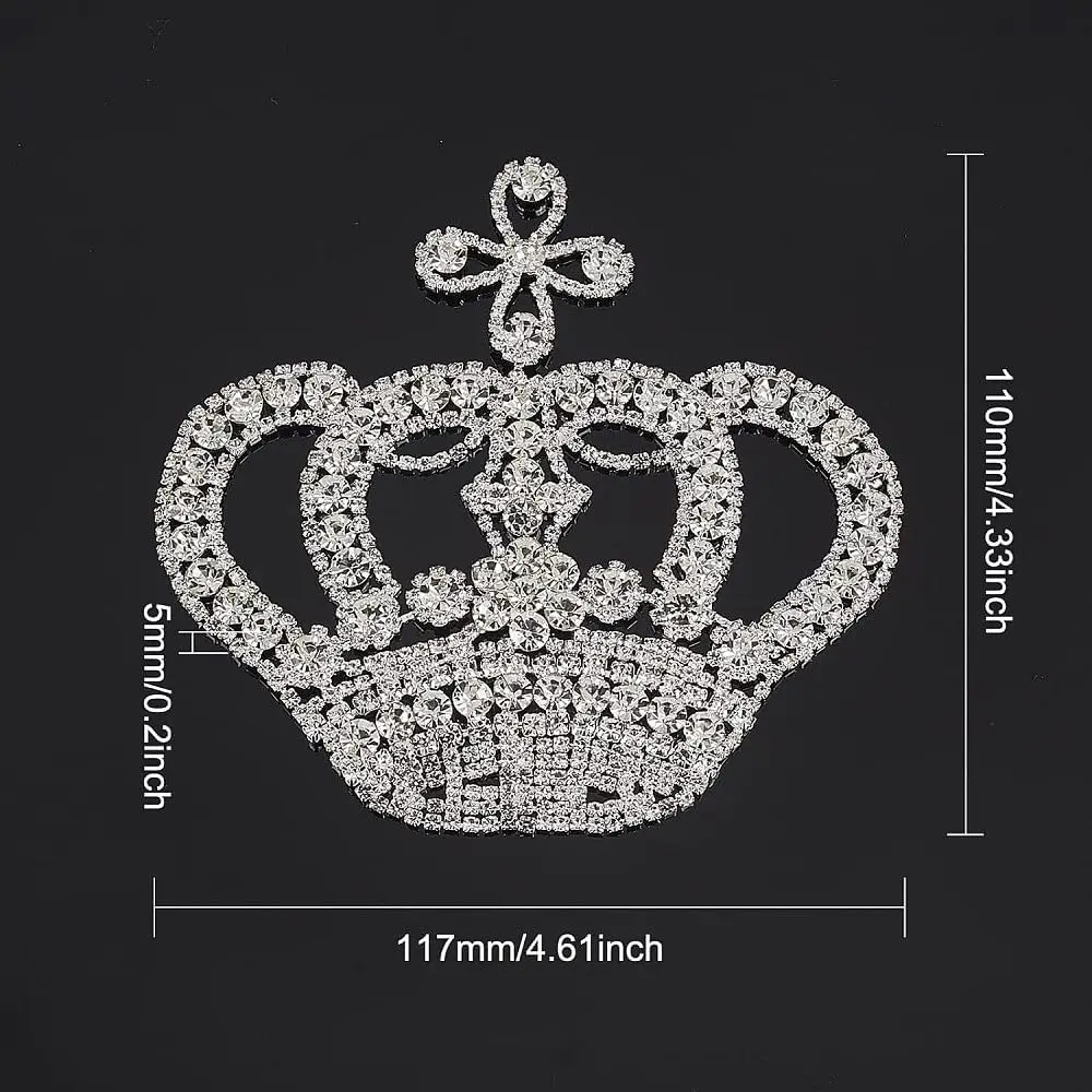 Crown Rhinestone Patches Crown Sewing on Appliques 4.6x4.3 inch Crystal Rhinestone Applique Glitter Applique Patch for Wedding