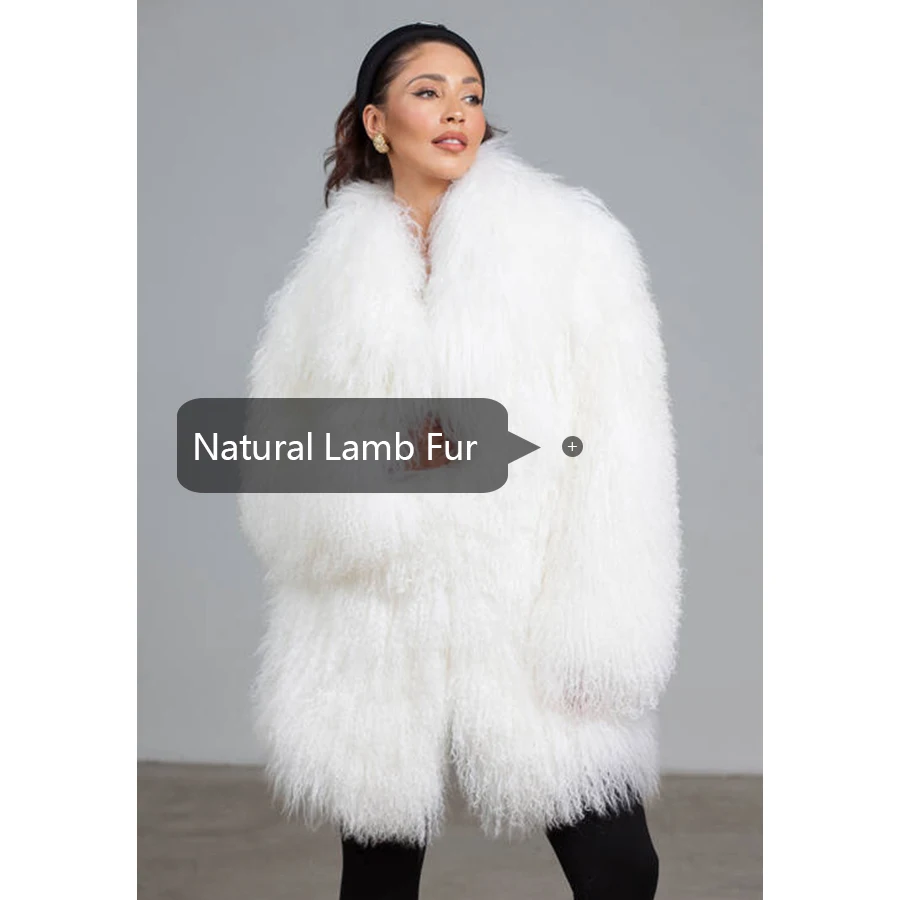 Natural Sheepskin Fur Jacket Women White Fur Coat Long Winter Genuine Sheep Fur Coat Luxury Warm Real Fur Jackets