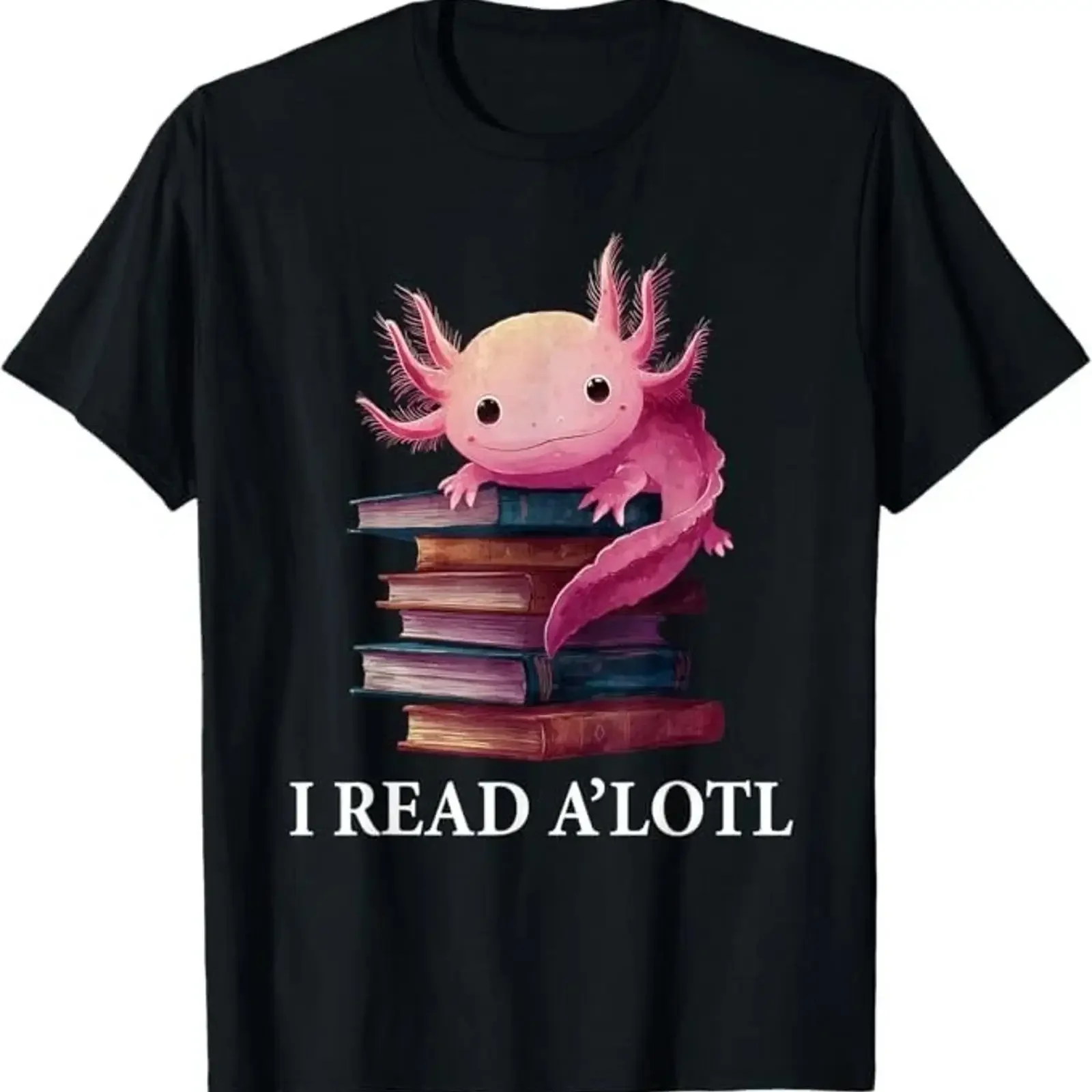 Funny Axolotl Book Lover Librarian Reading Library Readers T Shirt vintage Washed fashion Versatile Breathable Stylish