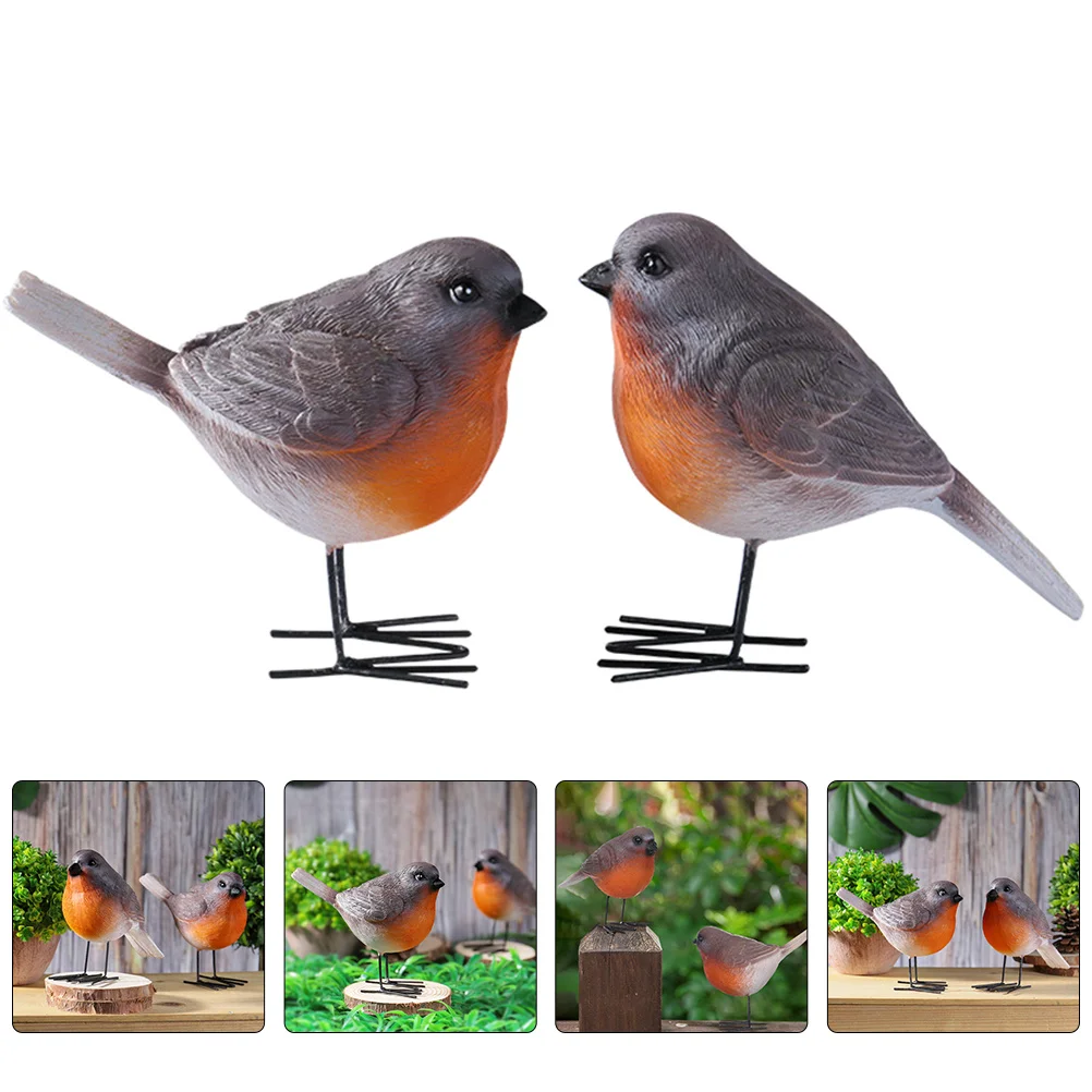 

2pcs Robin Ornament Resin Bird For Garden Decor Party Decoration Desktop Adornment Small Birds Craft Scene Layout Accessory