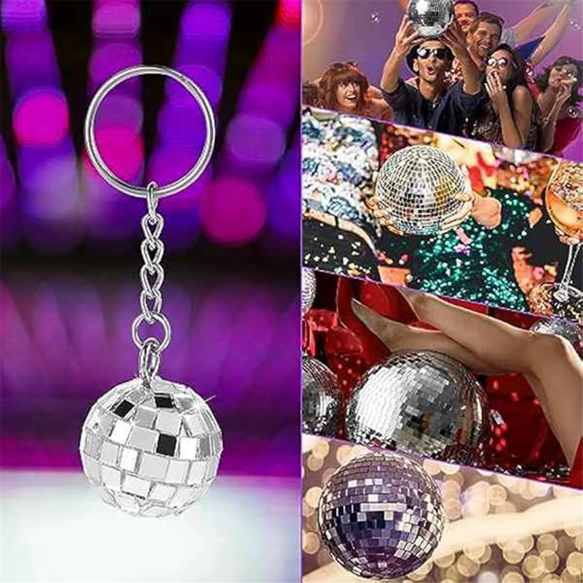 ELBA_72Pc Disco Ball Keychain 70s Mini Disco Keychain Disco Ball Key Chain