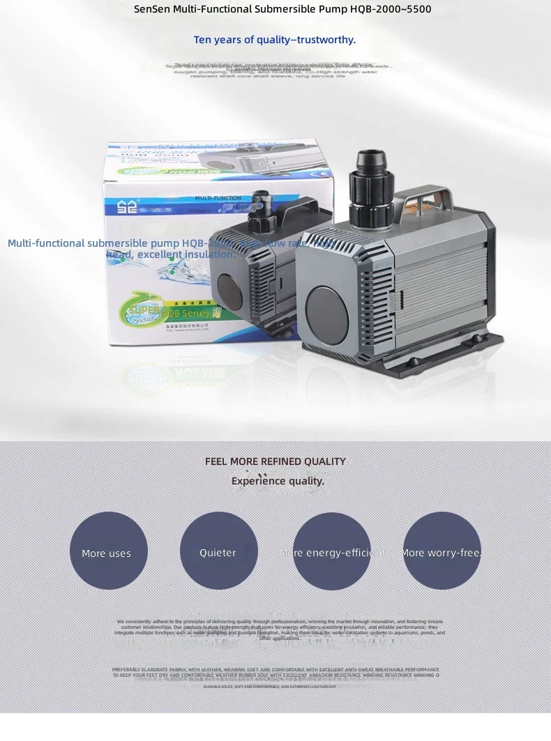 Aquarium Submersible Pump, Quiet Water Circulation Filter Pump, Dual Use for Fish Tank and Garden, Home Aquarium Water Changer