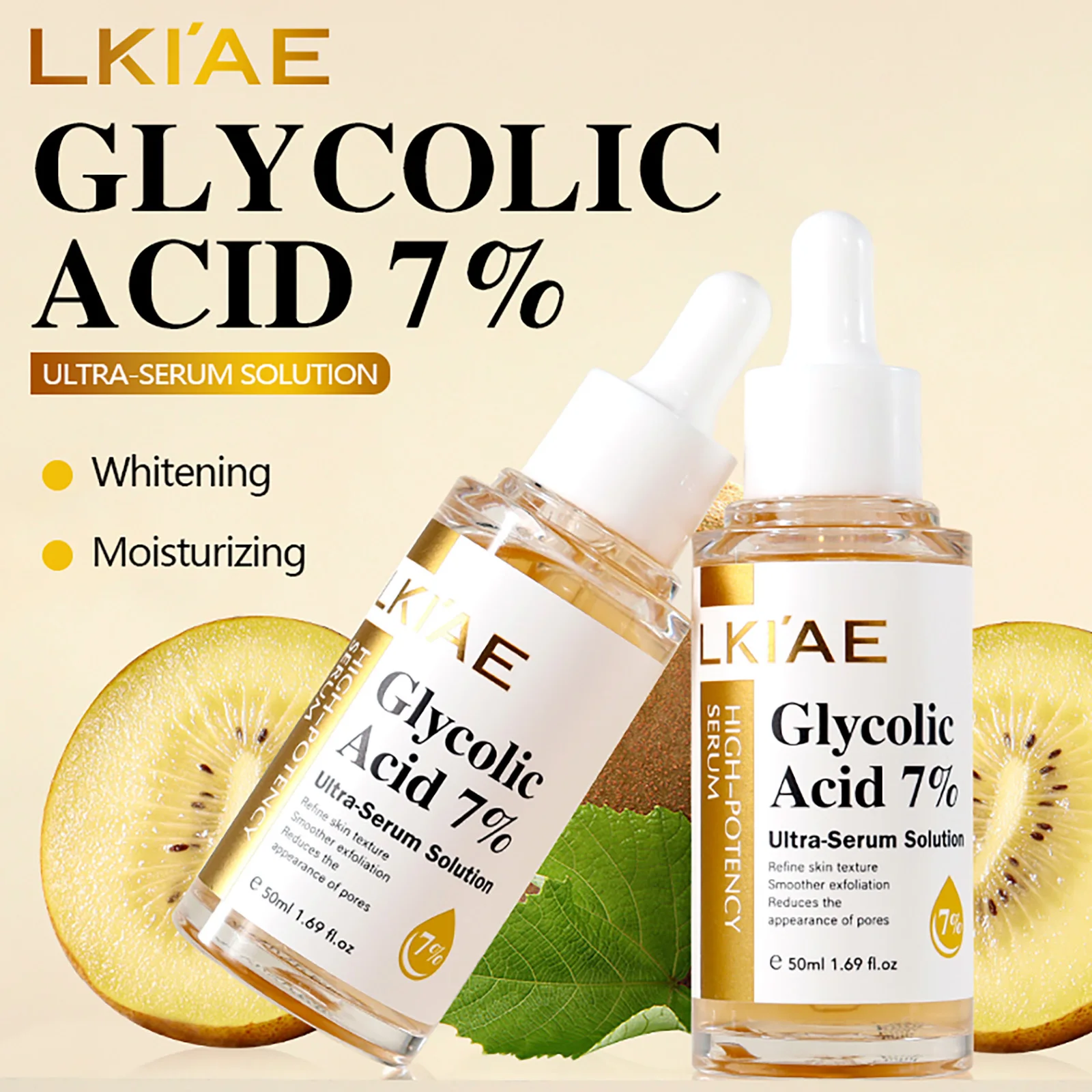 LKIAE Lightening Face Serum, Reduce Dark Spots Essence, With Centella Asiatica Extract, Fruit Acids, Niacinamide, 50ml/1.69 oz