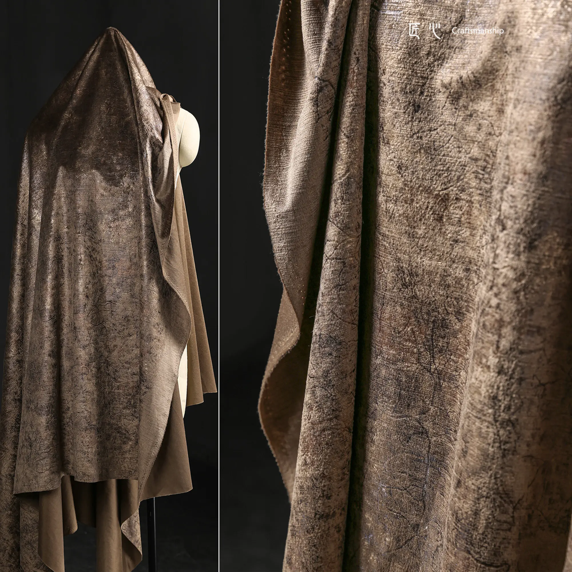 Retro Brown Bronzing Old Suede Fabric, Gilt Texture Reconstructed Shimmer DIY Clothing Designer Fabric