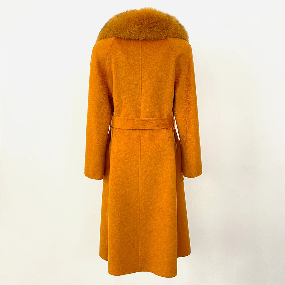 MENINA BONITA Korean Style Autumn Winter Oversized Fox Fur Collar Detachable Splicing 100 Wool Coat Women Double-sided Wool Coat