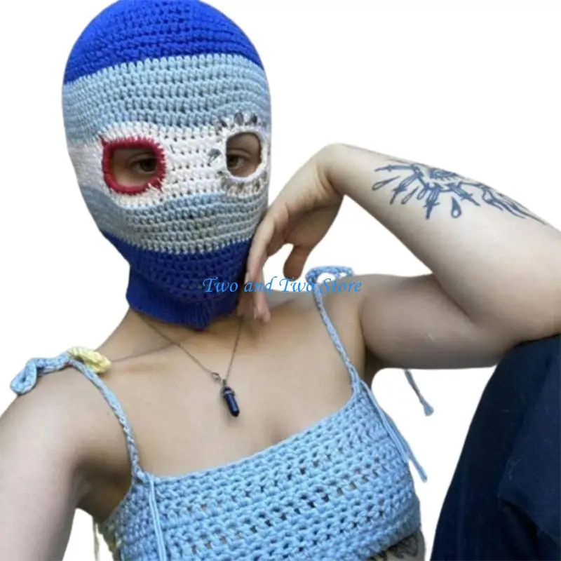

HX6F Novelty Full Face Cover Hat Knit Balaclava Cap for Women Girl Winter Warm Hat Adult Halloween Costume Role Playing Cap