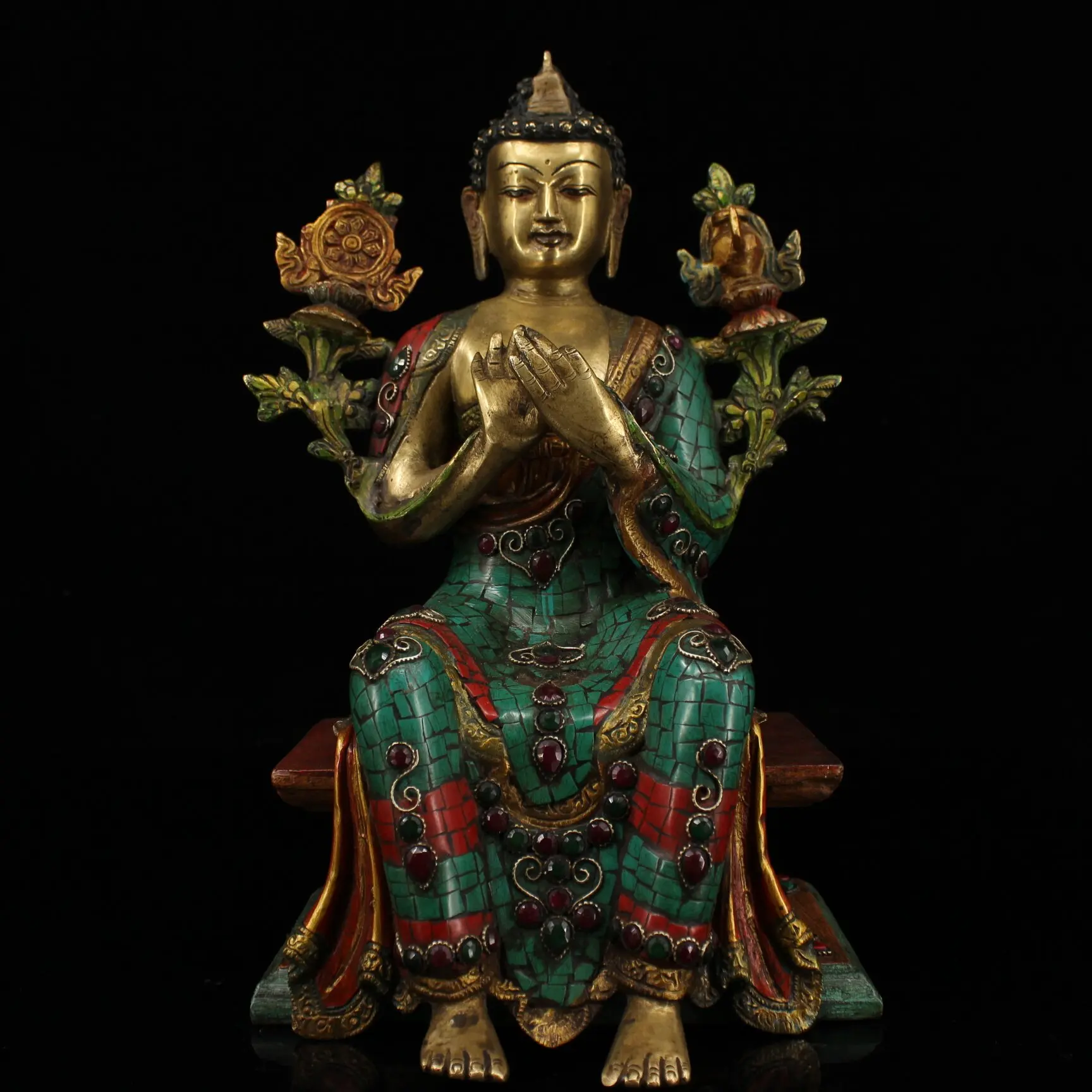 Handmade Antique Painted Copper Shakyamuni Buddha Statue Tibetan Collectible Home Decor Gift