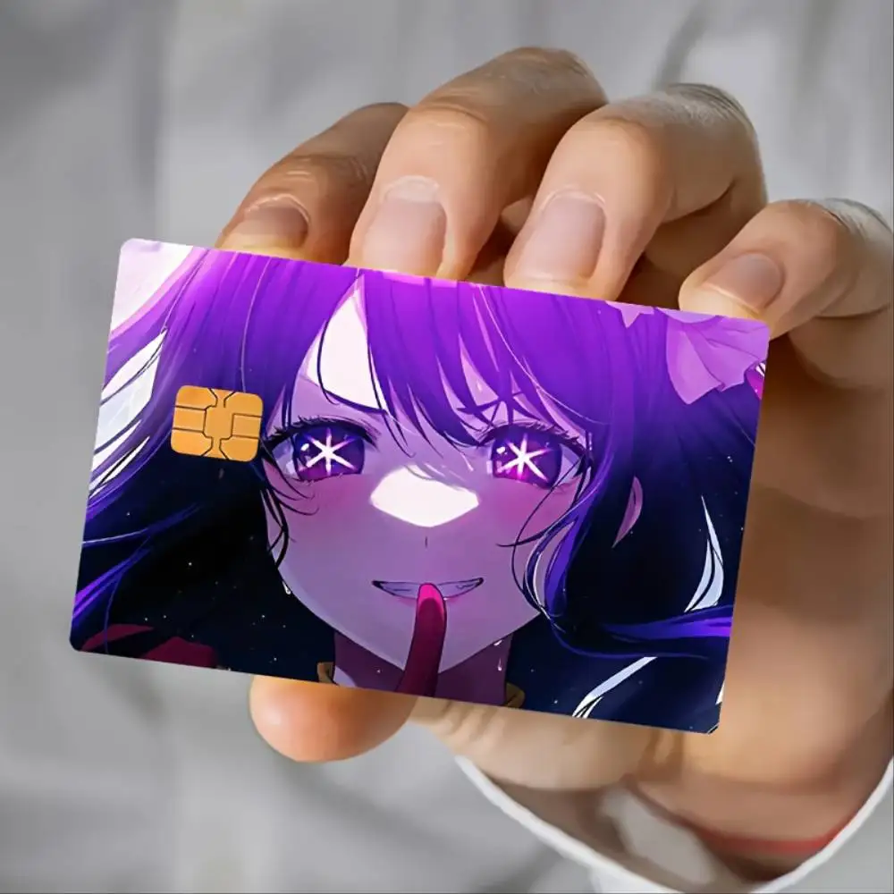 Purple Hair Anime Girl Credit Card Sticker Bubble Free High Quality PVC Decal For EBT Debit Transit Key Cards