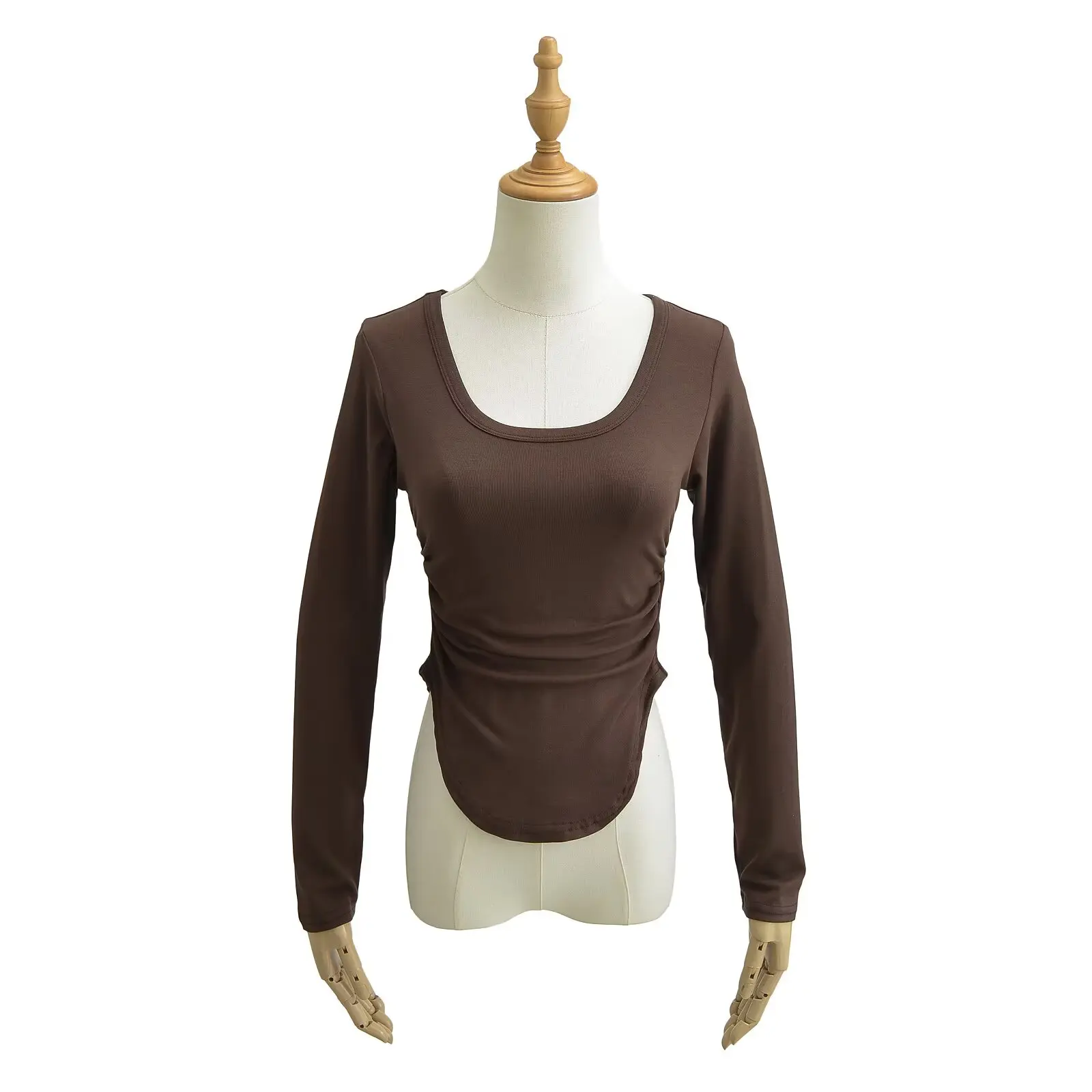 تي شيرت نسائي طويل بقصة ضيقة من Sve ملابس داخلية مستديرة Ne Fce قاعدة irt Pure Desire Street Sle ort Length مطوية #2