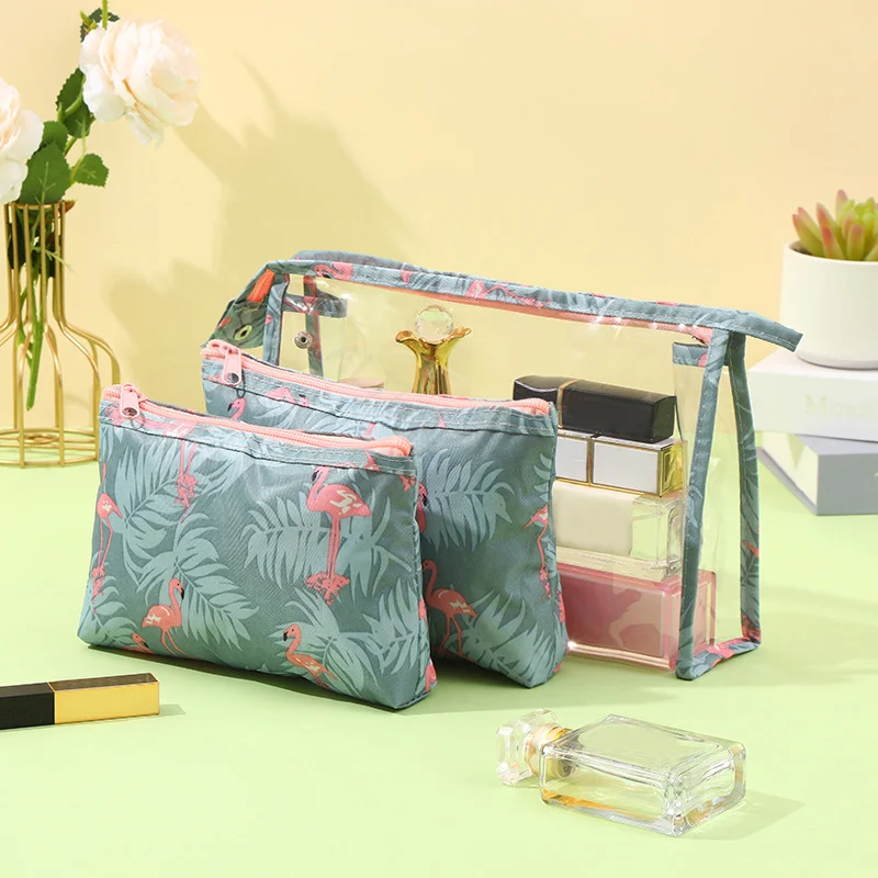 

3Pcs/Set Fashionable Transparent PVC Waterproof Makeup Bag Women Large Capacity Portable Travel Skincare Cosmetic Storage Bag