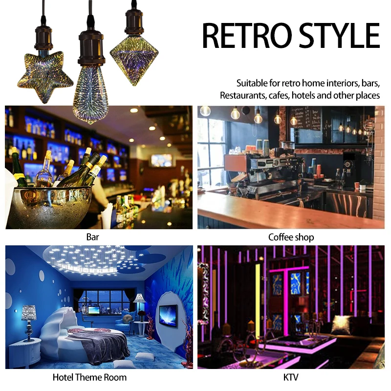 3D Decoration LED Bulb 85-265V E27 Vintage Edison Light Bulb Star Fireworks Lamp Holiday Night Light Novelty Decoration Lighting