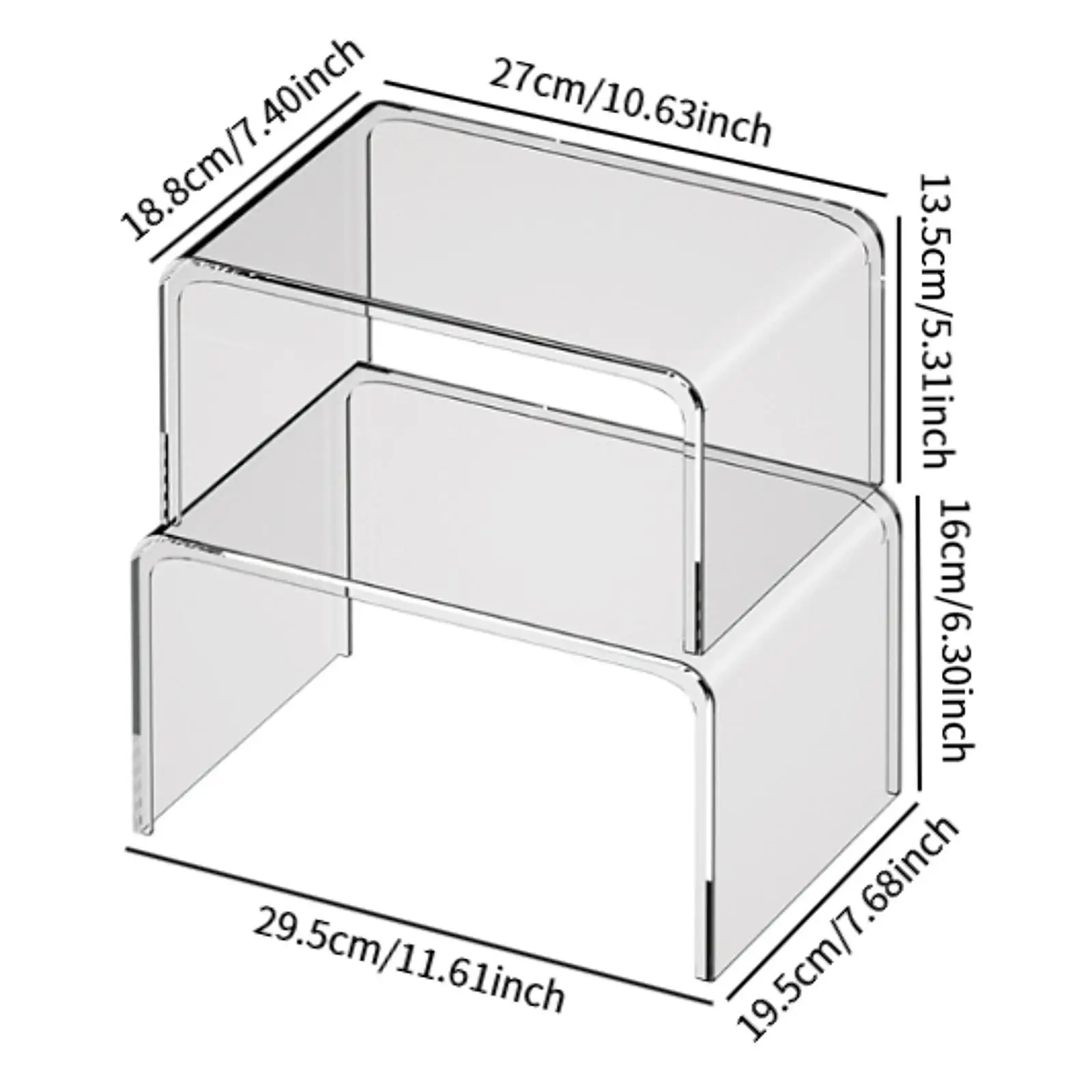 2Pcs Stackable Tea Cup Organizer Container Multipurpose Stackable Desktop Holder Tray Transparent Minimalist Living Room Shelf