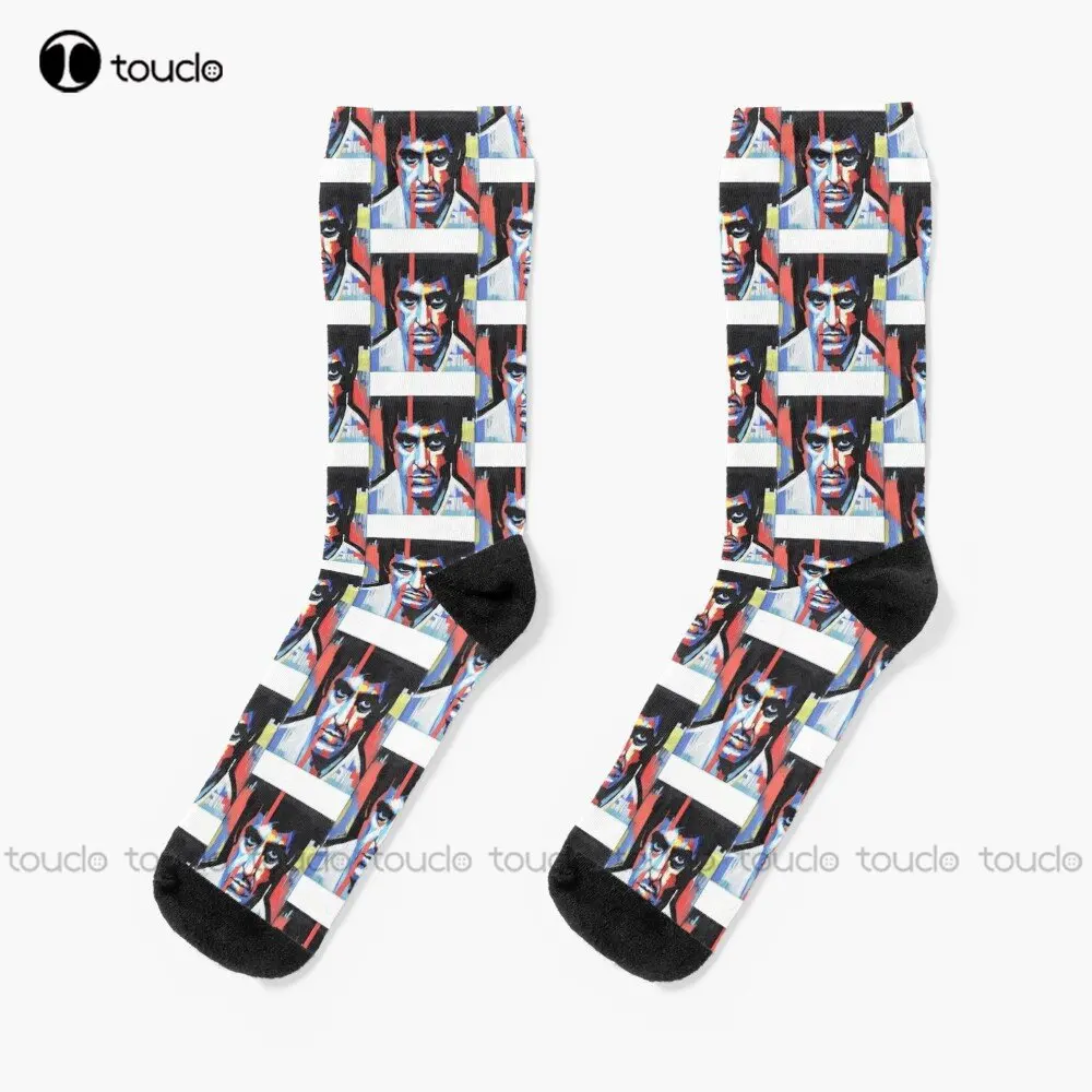 Scarface Al Pacino Abstract Film Movie Portrait Poster Poster Socks Bride Socks 360° Digital Print Custom Gift Streetwear Art