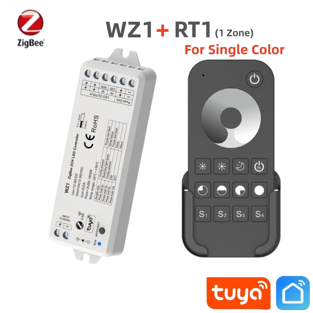 Imagem -06 - Zigbee-controlador de Luzes de Tira Led Kit Remoto para Cor Única Cor Única Zigbee Tuya Wi-fi rf Wz1 2ch 12v24v Rt1 Rt2 Tw1 Tw2