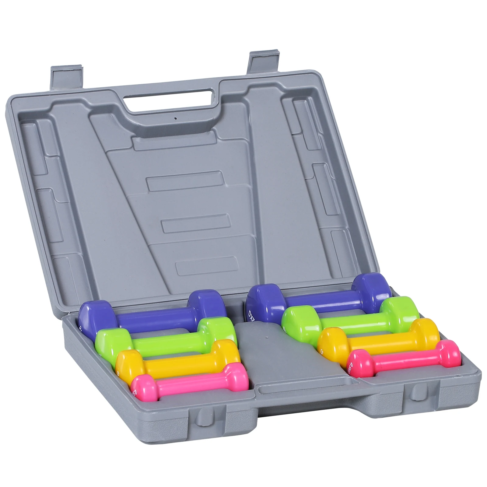 HOMCOM Juego de 8 Mancuernas 4 Pares 0.5kg 1 kg 1.5 kg 2kg Caja Exterior