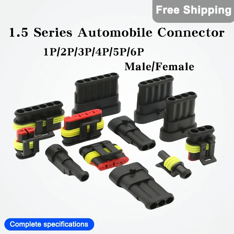 

5/10/100 PCS 1.5 Series Automobile Connector AMP-1/2/3/4/5/6 Pin Series Wire Harness Waterproof Connector Male Female Connector