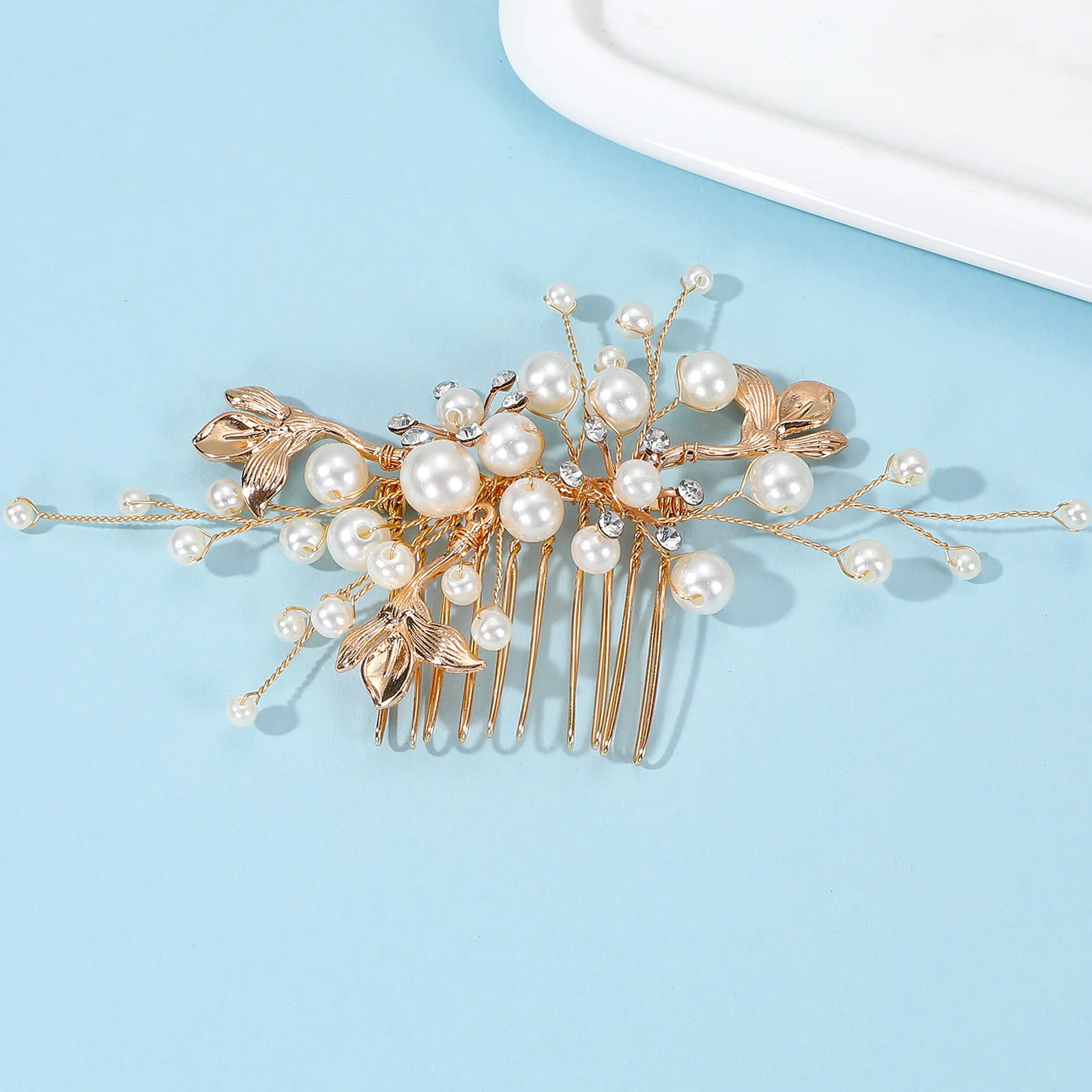 Floralbride Handmade Alloy Crystal Rhinestone Pearls Bridal Hair comb Hair pin Wedding Headpieces Women Girls  Hair Jewelry
