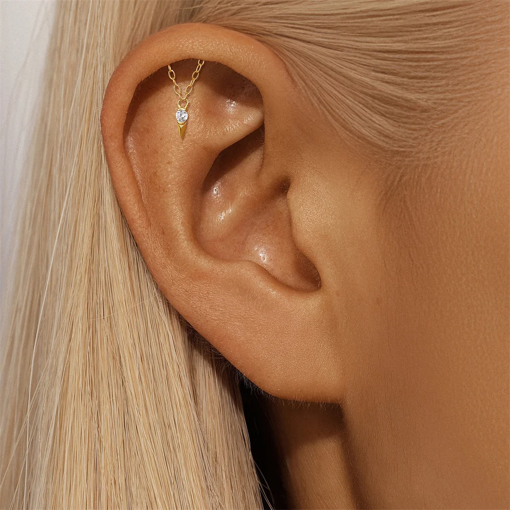 AIDE 925 Sterling Silber Geometrische Glatte Ketten-Quasten-Ohrringe für Damen, Knorpel-Spiral-Piercing, flache Rückseite, zum Schlafen tragbar – Detail 13