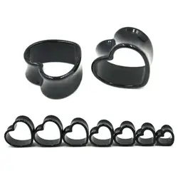 2PC Acrylic Black White Heart Shaped Hollow Transparent Ear Gauge Piercing Clear Ear Tunnel Ear Expander Body Jewelry 4mm-25mm