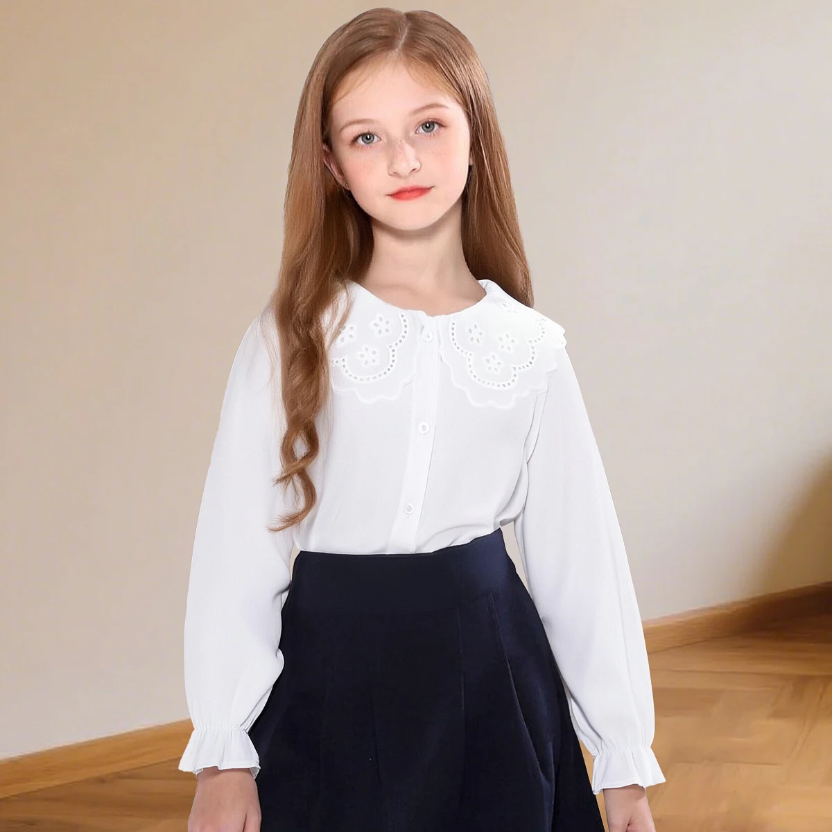 

White Blouse for Girls Kids School Graduation Shirts Toddler Birthday Wedding Daily Tops Long Sleeve Casual New Style Clothes
