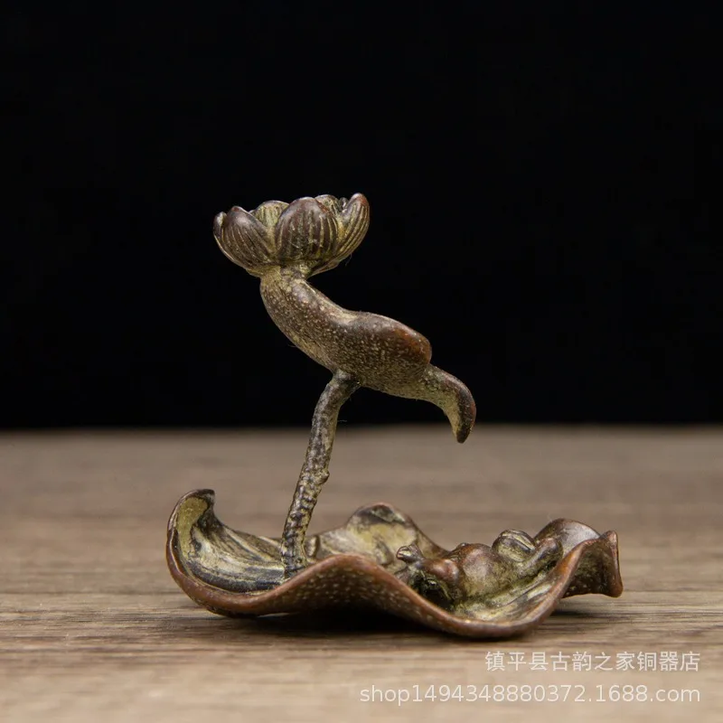 Brass Leaf Lotus Frog Backflow Ornament Solid Incense Aromatherapy Burner Decoration for Office Living Room
