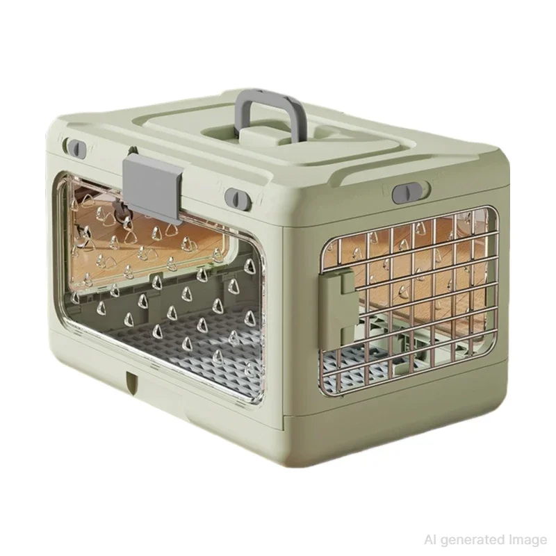 Foldable Lightweight Fashion Pet Air Transport Case with Window Portable Travel Thickened PP Breathable Pet Cage Buckle
