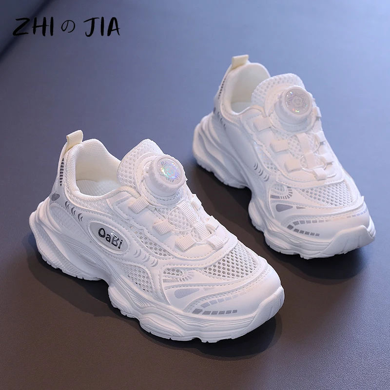 Summer Single Mesh Casual Sneaker Student Children\'s Shoes Rotating Buckle Lightweight Running Shoes Girl Fashion Trend Footwear