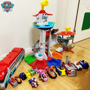 Original Paw Patrol Tower Patrolla Canina Lookout Vehicle Figures Toy 9 Rebound Bike Children's Birthday Gift Toys