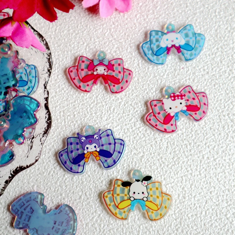 10 Uds arco Sanrio colgante acrílico colorido dibujos animados Kawaii lindos dijes DIY collar pulsera llavero colgante accesorio de decoración