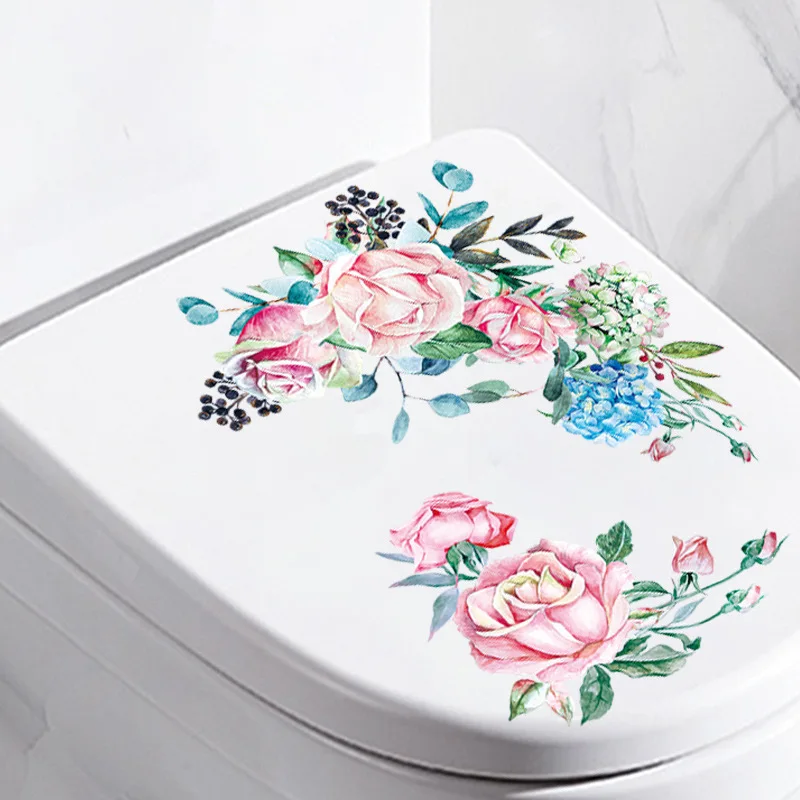 Hand-Painted Watercolor Roses Toilet Sticker Bathroom Toilet Cover Sticker Wall Stickers Wc For Home Decoration 2026 Christmas