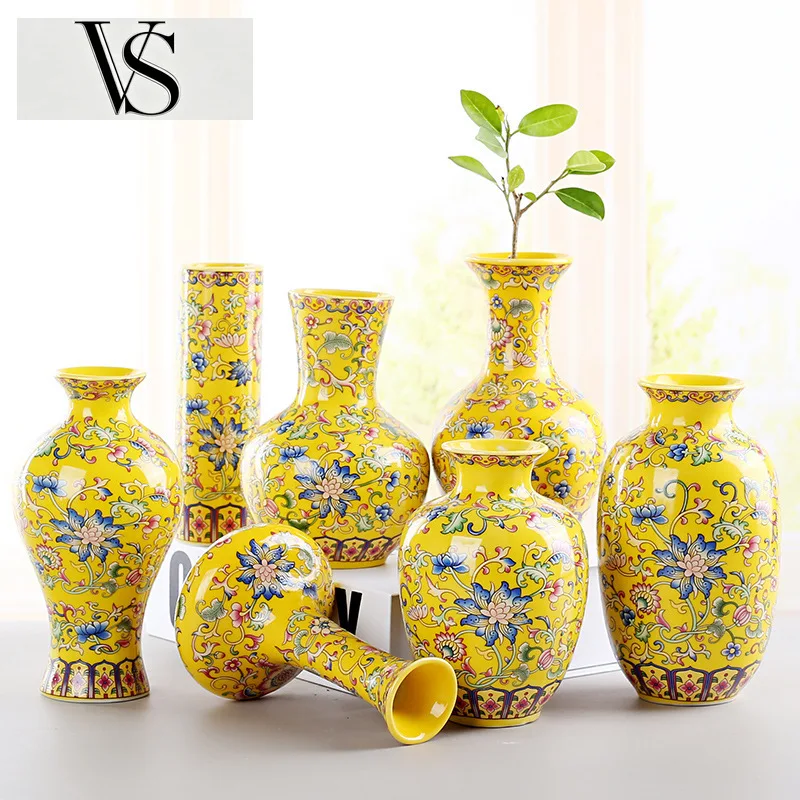 Color Small Ceramic Vase Flower Ware Handicraft Office Creative Simple Home Ornament Blue and Porcelain White Art Chinese Enamel