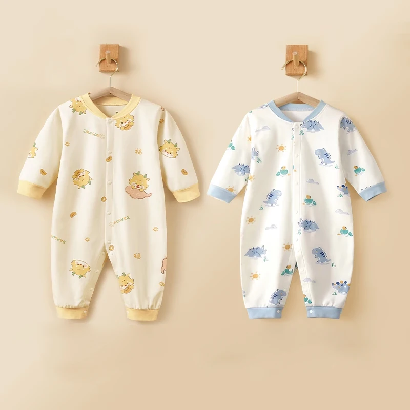 AIBEDILA 2PCS Infant Romper Baby Girls Long Sleeve All Seasons Cartoon Deer Open Stitch Pastorale Onepiece Newborn Boys Jumpsuit